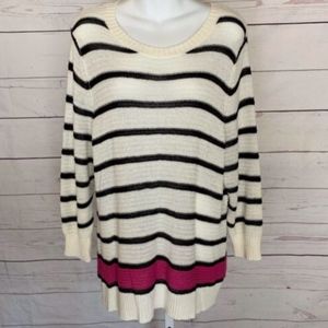 Black Rivet Striped Sweater Semi Sheer Open Knit